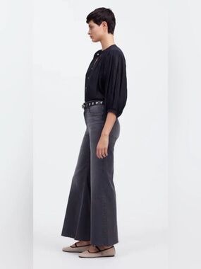 Madewell Black Flared Wide-Leg High-Rise Distressed Fray Hem Jeans, Sz-29